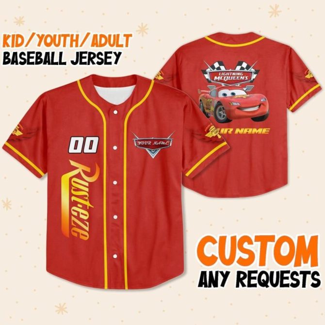 Custom Lightning Mcqueen Baseball Jersey For Kids/Youth/Adults – Personalized Gift - Image 2
