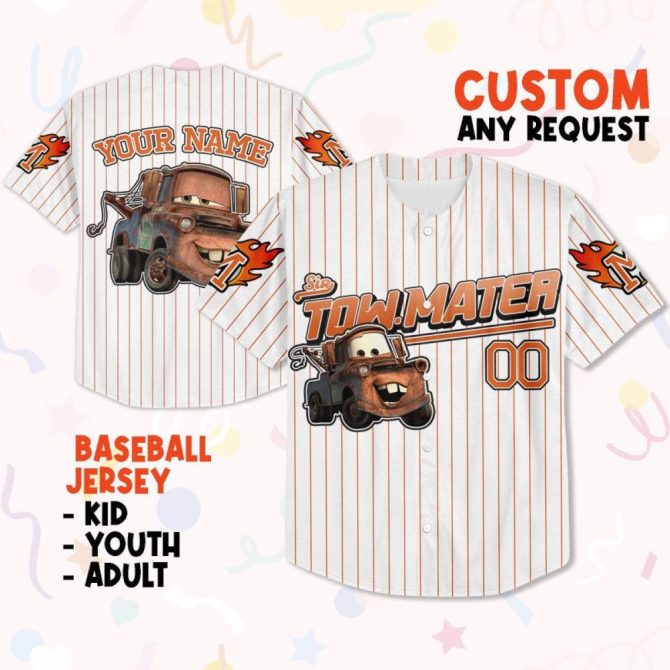Custom Tow Mater Baseball Jersey - Personalized Kids, Youth & Adult Sizes - Image 2