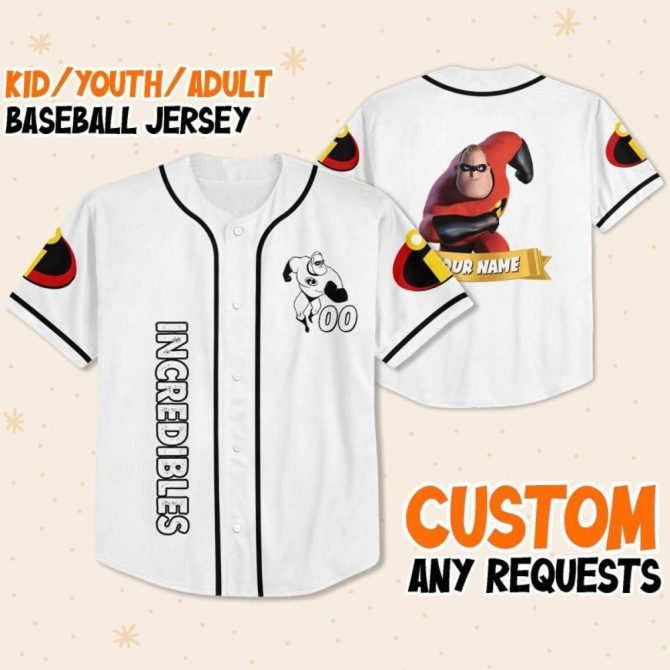 Customizable Incredibles Baseball Jersey For Kids/Youth/Adults - Add Your Name! - Image 2