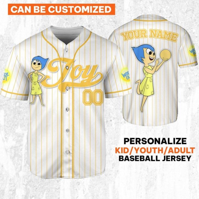 Customizable Inside Out Joy Baseball Jersey For Kids/Youth/Adults - Perfect Personalized Gift!