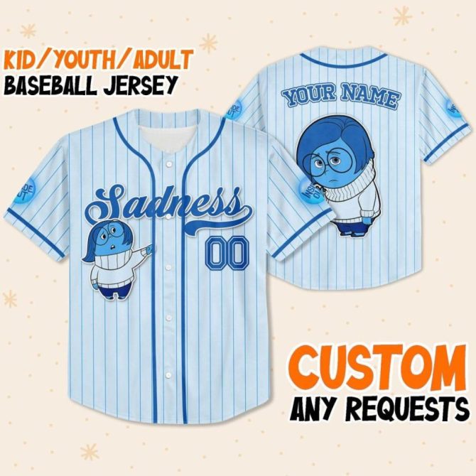Custom Sadness Baseball Jersey For Kids/Youth/Adults - Personalize With Your Name! - Image 2
