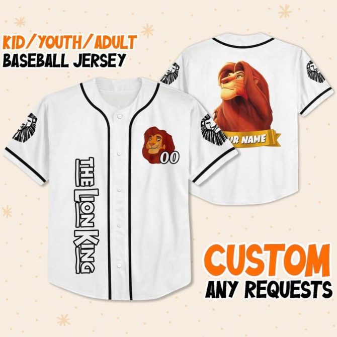 Custom Lion King Baseball Jersey - Kids/Youth/Adult Sizes - Add Your Name!