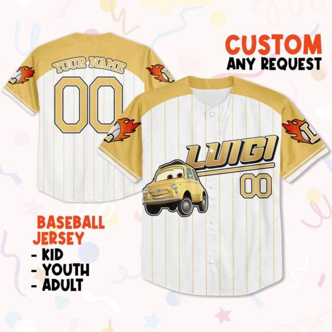 Customizable Kids/Adult Baseball Jersey With Fun Car Design - Personalize Name & Number!