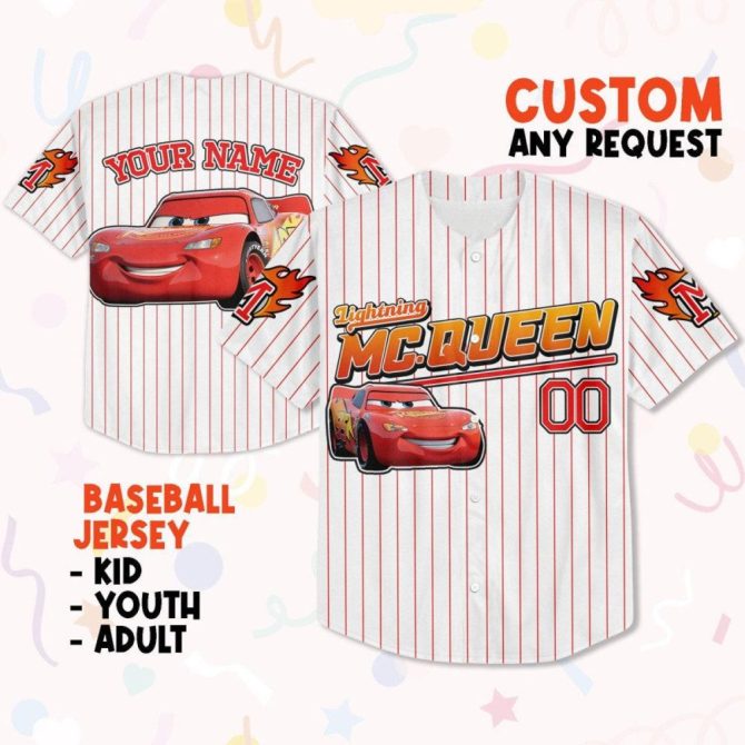 Custom Lightning Mcqueen Baseball Jersey - Kids, Youth & Adult Sizes - Personalize Your Name! - Image 2