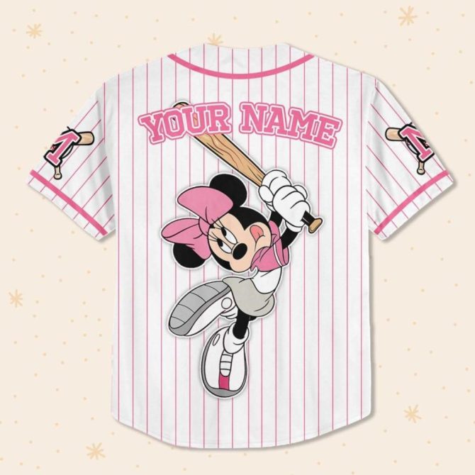 Custom Minnie Mouse Baseball Jersey For Kids/Youth/Adults – Personalize Your Name! - Image 4