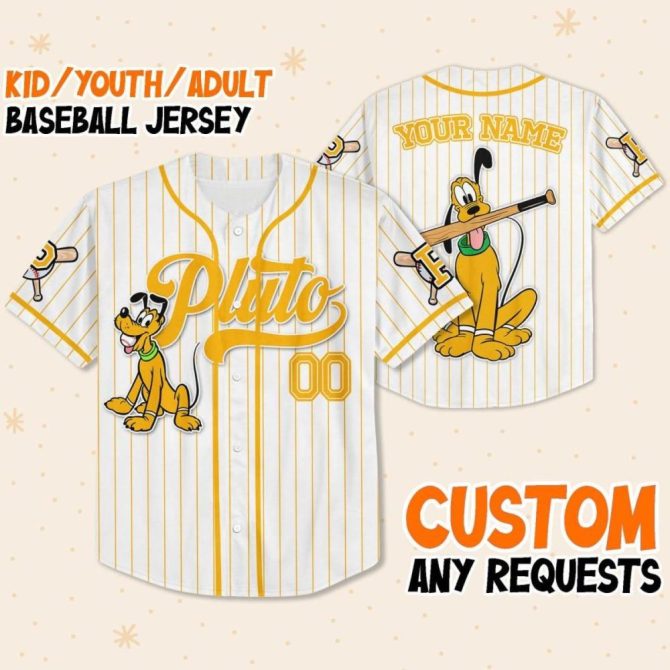 Custom Pluto Baseball Jersey - Personalized Kids/Youth/Adult Sizes - Fun Cartoon Design