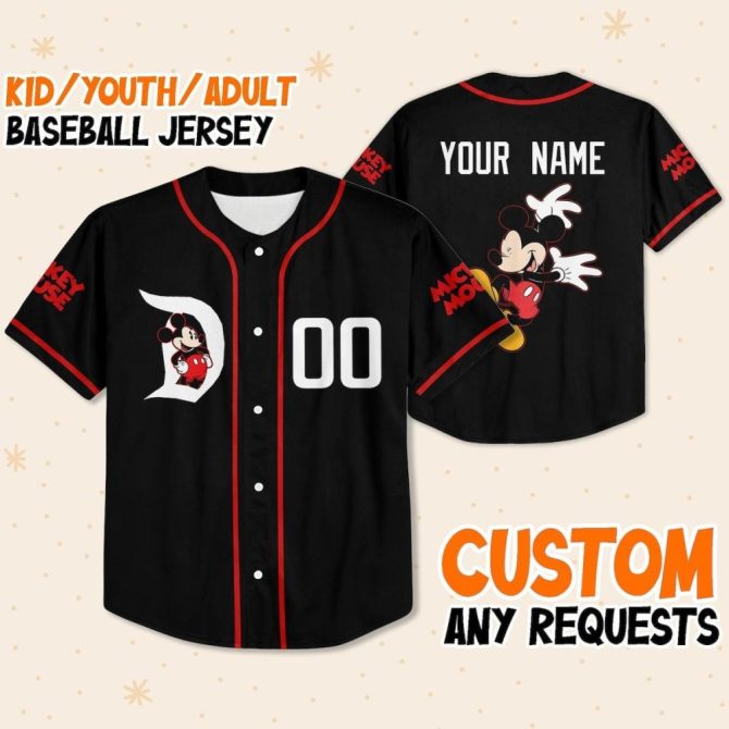Customizable Kids/Adult Mickey Mouse Baseball Jersey - Personalize Your Name & Number! - Image 2