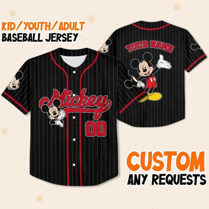 Customizable Mickey Mouse Baseball Jersey - Kids/Youth/Adult - Personalize Your Name!