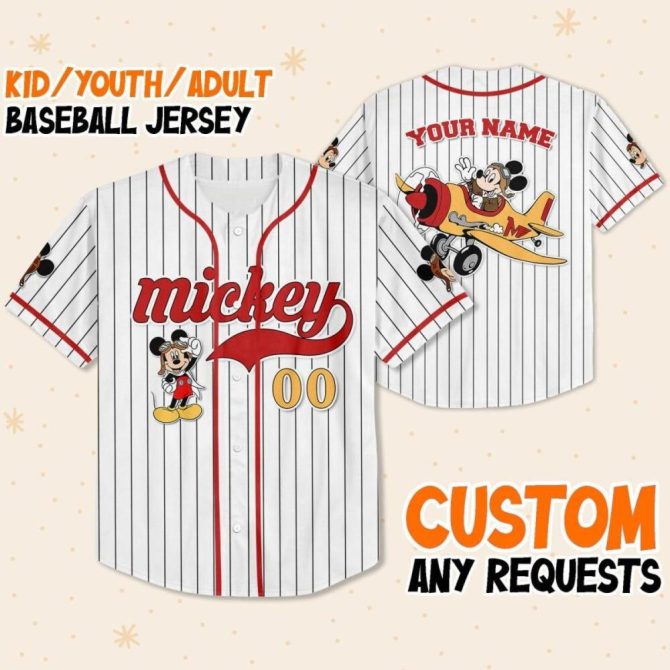Custom Mickey Baseball Jersey - Personalized For Kids, Youth & Adults - Unique Gift!