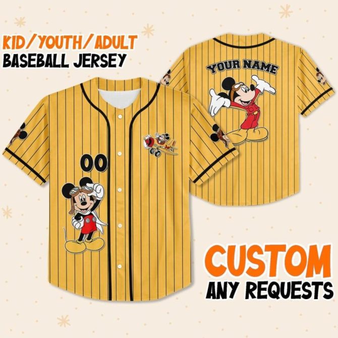 Customizable Mickey Baseball Jersey For Kids/Youth/Adults - Perfect Gift!