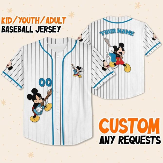 Customizable Kids/Youth/Adult Mickey Baseball Jersey - Add Your Name!