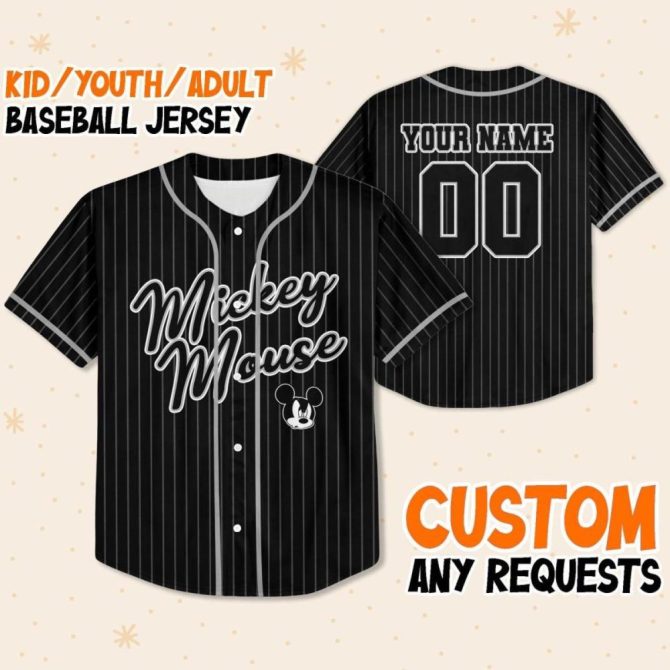 Custom Mickey Mouse Baseball Jersey - Personalize For Kids/Youth/Adults - Unique Gift! - Image 2