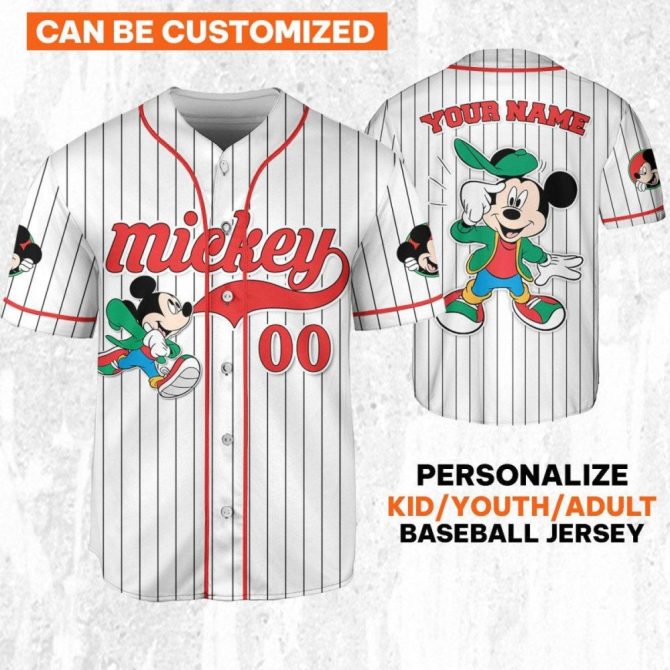 Customizable Mickey Baseball Jersey For Kids/Youth/Adults – Add Your Name!