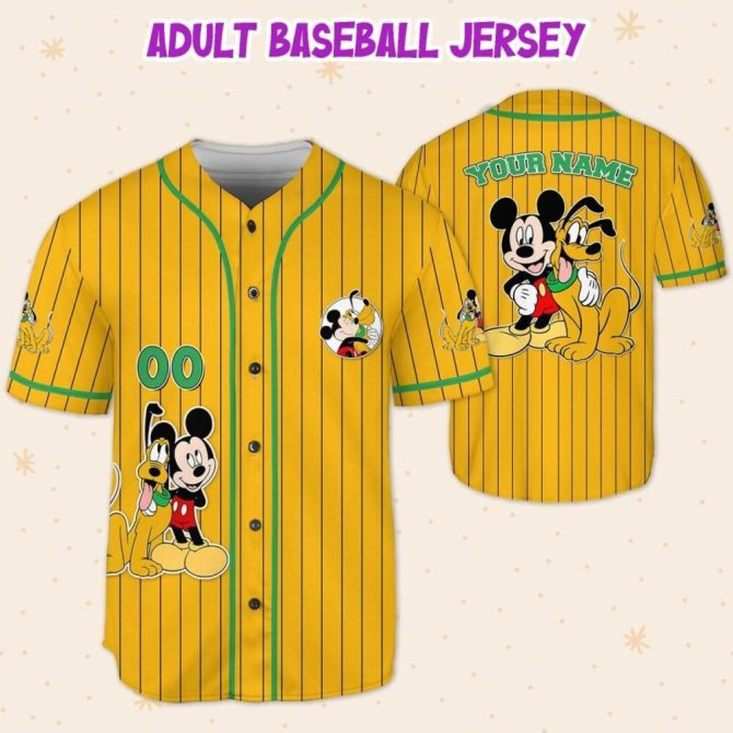 Customizable Mickey & Pluto Baseball Jersey For Kids/Youth/Adults – Add Your Name! - Image 6