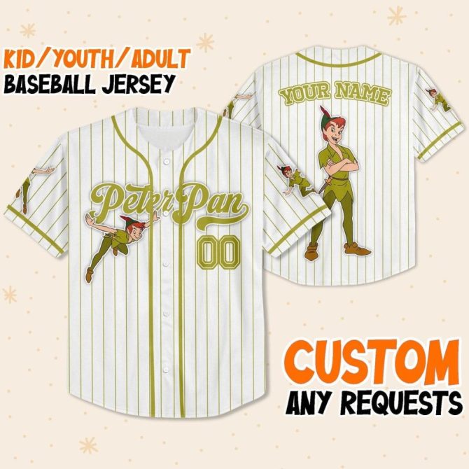 Custom Peter Pan Baseball Jersey - Kid/Youth/Adult Sizes - Personalize With Your Name! - Image 2