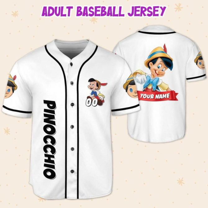 Customizable Pinocchio Baseball Jersey For Kids/Youth/Adults – Personalize With Your Name! - Image 6
