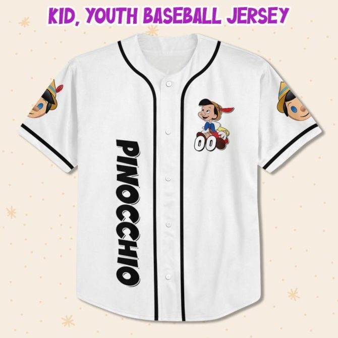 Customizable Pinocchio Baseball Jersey For Kids/Youth/Adults – Personalize With Your Name! - Image 3