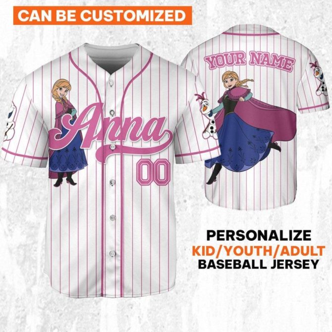 Customizable Kids/Adult Baseball Jersey – Add Your Name – Frozen Inspired Design - Image 2