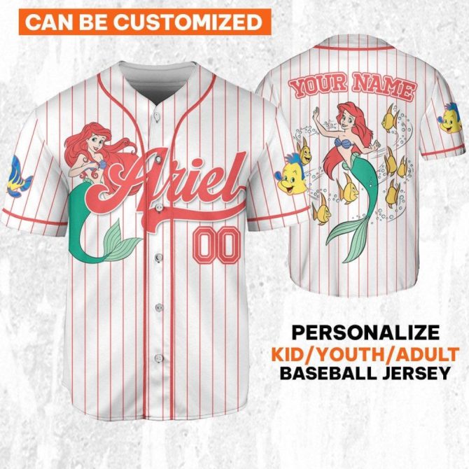 Customizable Ariel Baseball Jersey - Personalized For Kids, Youth, Adults - Unique Gift Idea!