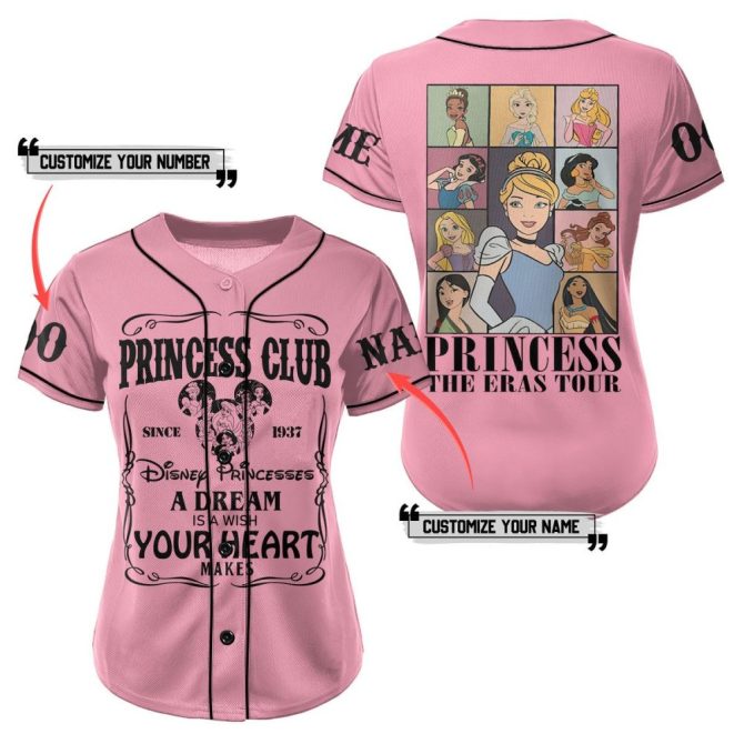 Custom Disney Princess Baseball Jersey - Personalize Name & Number - Perfect Gift For Fans