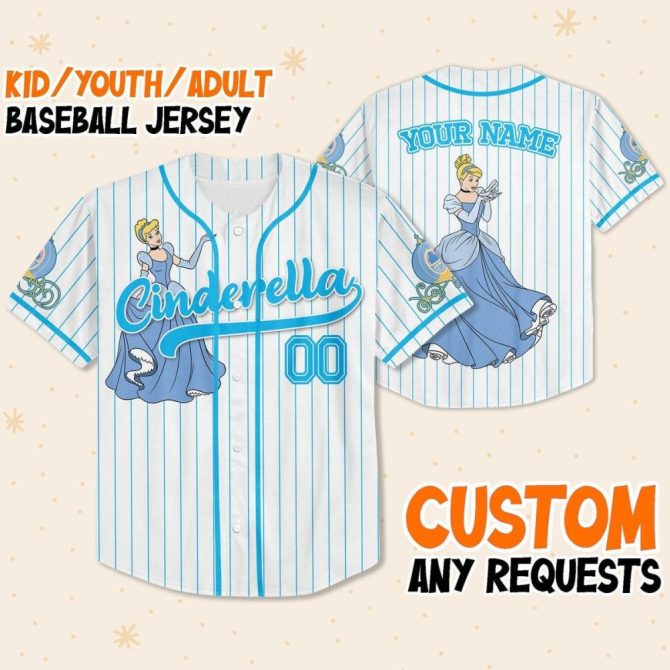 Custom Cinderella Baseball Jersey For Kids/Youth/Adults – Personalize With Your Name! - Image 2