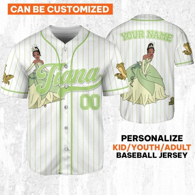 Customizable Princess Tiana Baseball Jersey For Kids/Youth/Adults – Personalize Your Name! - Image 2