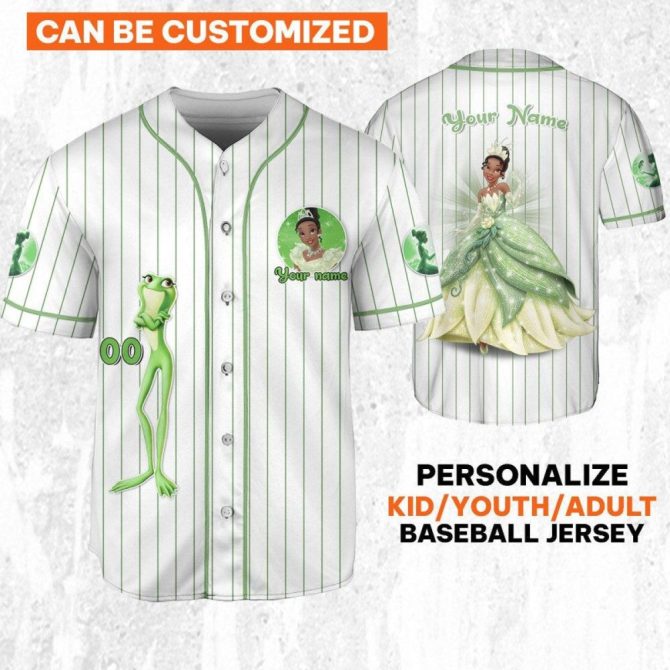 Customizable Princess & Frog Baseball Jersey For Kids/Youth/Adults - Personalize With Your Name!