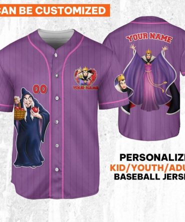 Customizable Evil Queen Baseball Jersey - Kids/Youth/Adult Sizes - Personalize Your Name!