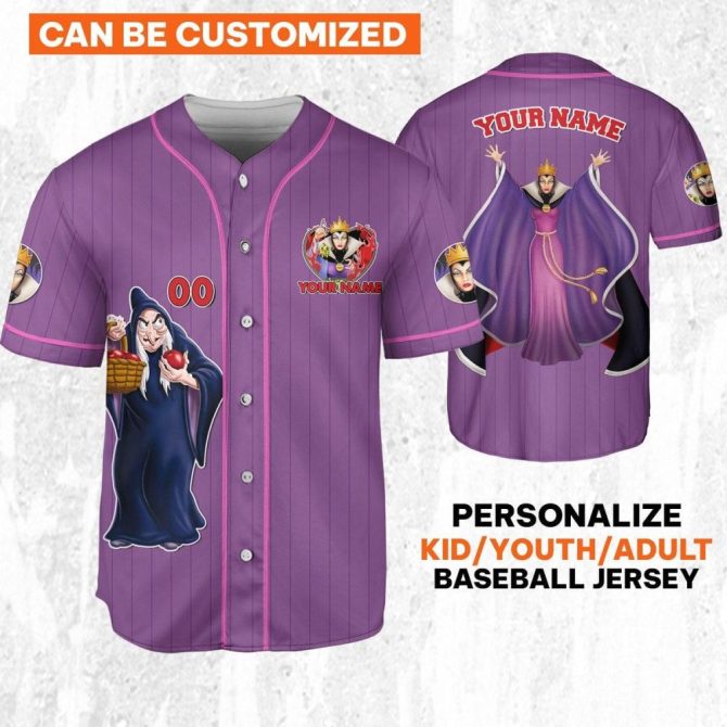Customizable Evil Queen Baseball Jersey - Kids/Youth/Adult Sizes - Personalize Your Name! - Image 2