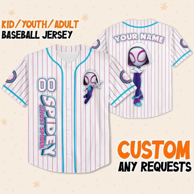 Custom Spidey Ghost Spider Jersey - Kids/Youth/Adults , Personalized Baseball Shirt