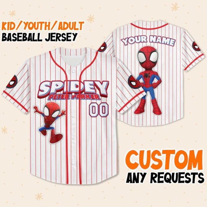 Custom Spidey Baseball Jersey For Kids/Youth/Adults - Personalize Your Name!