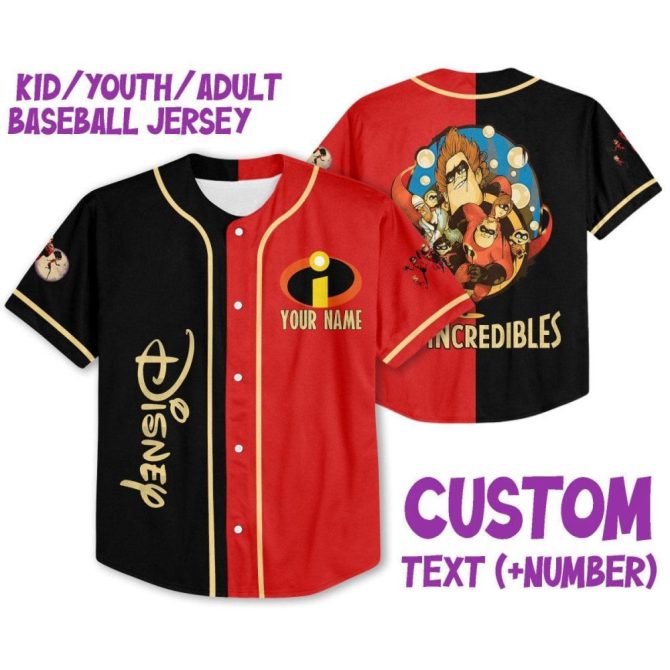 Custom Disney Incredibles Baseball Jersey - Kids/Youth/Adult Sizes + Personalize Name/Number