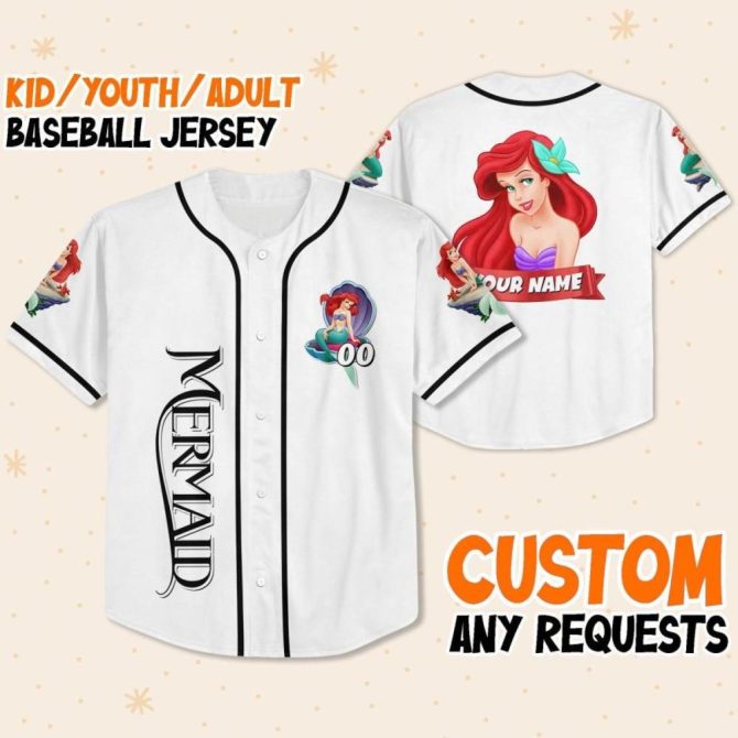 Custom Mermaid Baseball Jersey For Kids/Youth/Adults – Personalize With Your Name! - Image 2