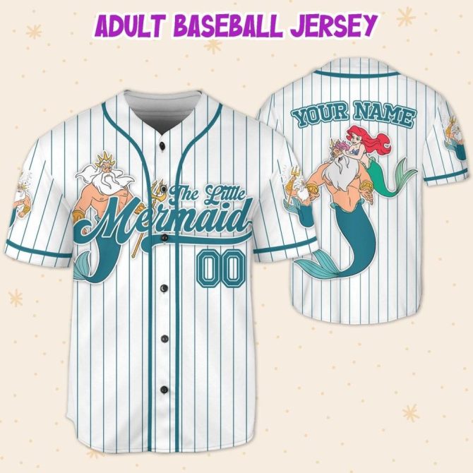 Custom Little Mermaid Baseball Jersey For Kids/Youth/Adults - Personalize Your Name! - Image 6