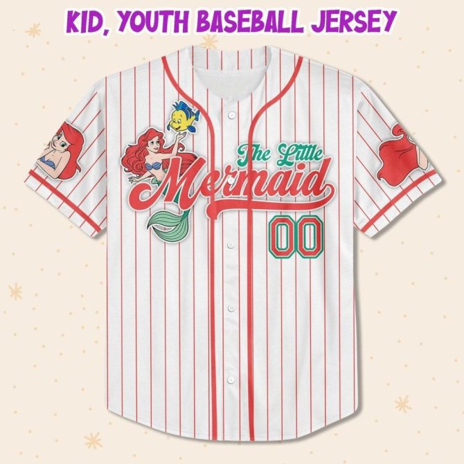 Custom Little Mermaid Baseball Jersey For Kids/Youth/Adults – Personalize With Your Name! - Image 3