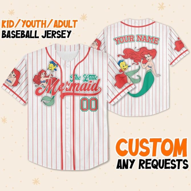 Custom Little Mermaid Baseball Jersey For Kids/Youth/Adults – Personalize With Your Name!