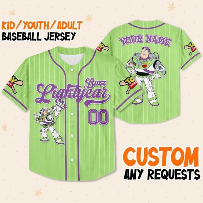 Custom Toy Story Buzz Lightyear Baseball Jersey - Kids/Youth/Adult - Personalized Name - Image 2