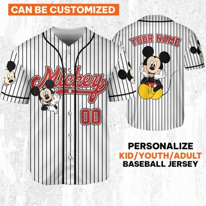 Custom Mickey Mouse Striped Baseball Jersey – Personalize For Kids/Adults! Limited Edition - Image 3