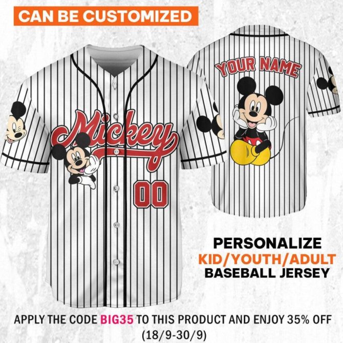 Custom Mickey Mouse Striped Baseball Jersey – Personalize For Kids/Adults! Limited Edition - Image 2
