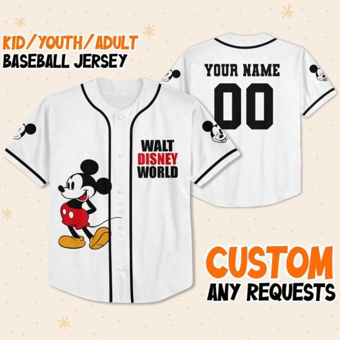 Custom Disney Baseball Jersey – Personalized Mickey Design For Kids/Adults
