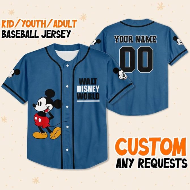 Custom Disney Baseball Jersey - Personalized Mickey Design For Kids/Youth/Adults