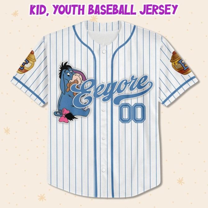 Custom Eeyore Baseball Jersey For Kids/Youth/Adults - Personalize Your Name! - Image 3