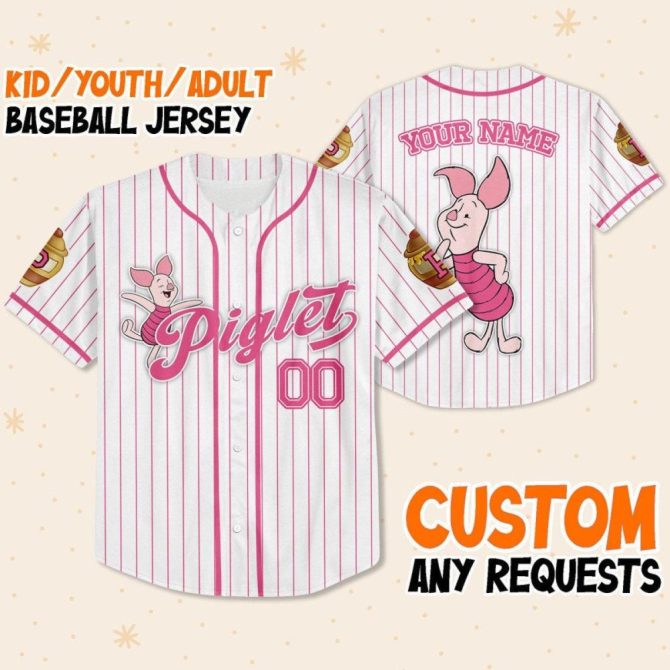 Custom Kid/Youth/Adult Baseball Jersey – Personalized Piglet Design – Add Your Name! - Image 2