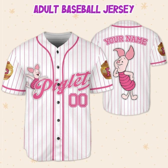 Custom Kid/Youth/Adult Baseball Jersey – Personalized Piglet Design – Add Your Name! - Image 6