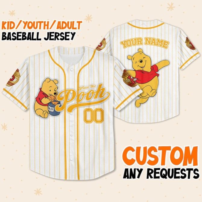 Custom Winnie The Pooh Baseball Jersey - Kids/Youth/Adult Sizes - Personalize With Your Name!