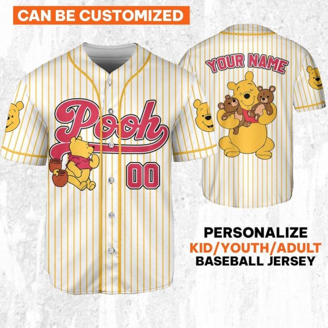 Customize Your Own Pooh Baseball Jersey - Kids/Youth/Adult Sizes Available! - Image 2