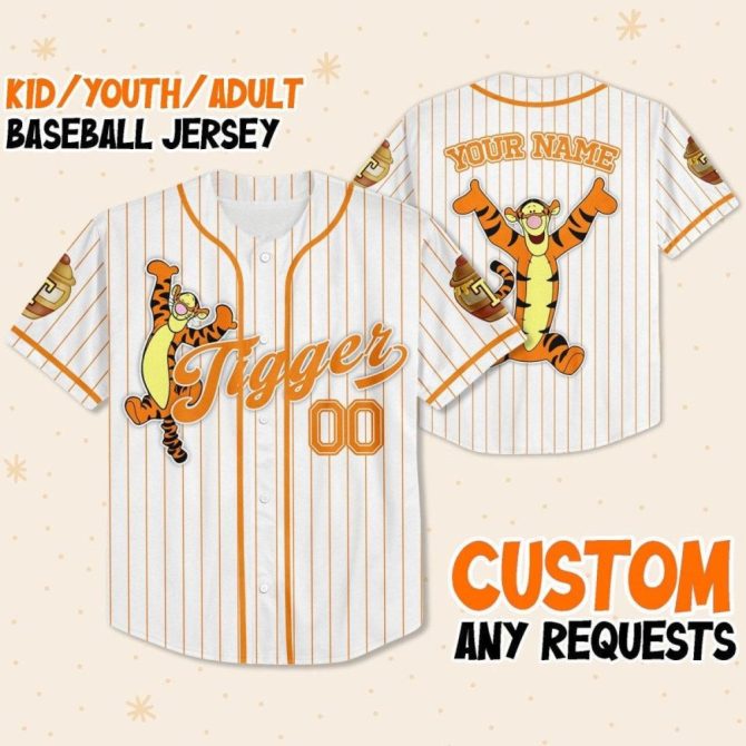 Custom Tigger Baseball Jersey For Kids/Youth/Adults - Personalize With Any Name!