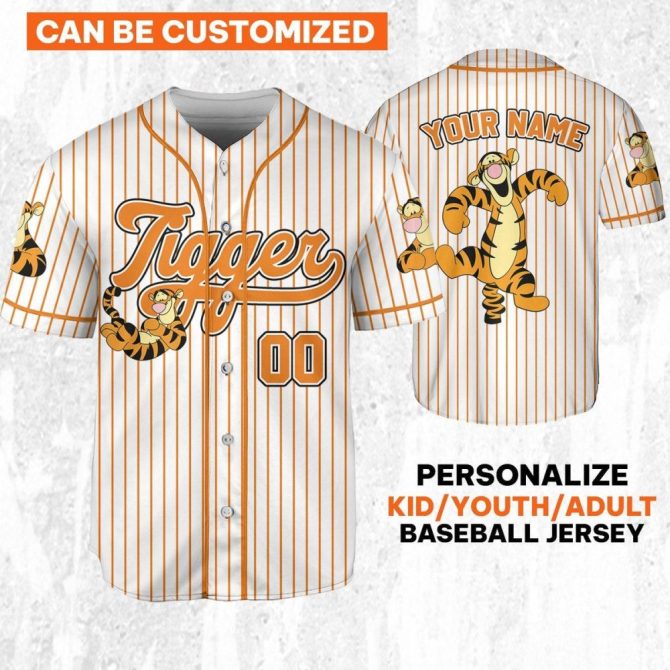 Customizable Tigger Baseball Jersey For Kids/Youth/Adults - Personalize With Your Name! - Image 2