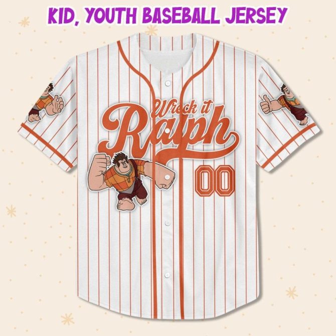 Customizable Wreck-It Ralph Baseball Jersey For Kids, Youth & Adults - Add Your Name! - Image 3
