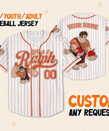 Customizable Wreck-It Ralph Baseball Jersey For Kids, Youth & Adults - Add Your Name!